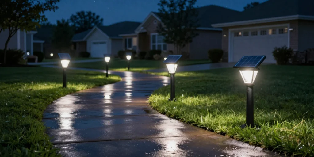 solar outdoor lights on a walkway